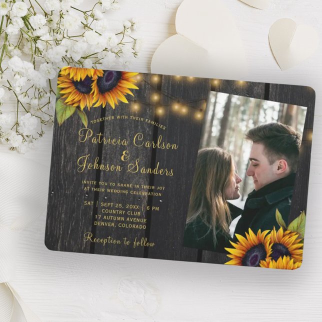 Invitación Luces rusas boda fotográfico de girasol (Subido por el creador)