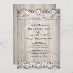 Invitación Luces rusas de Boda de madera de encaje vintage