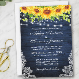 Invitación Luces Rusas De Madera Azul Floral De Sunflower Lac