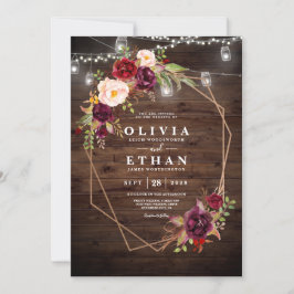 Invitación Luces rusas de madera Boda encajan floral borgoñon