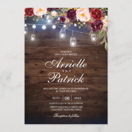 Invitación Luces rusas de madera Boda encajan floral borgoñon