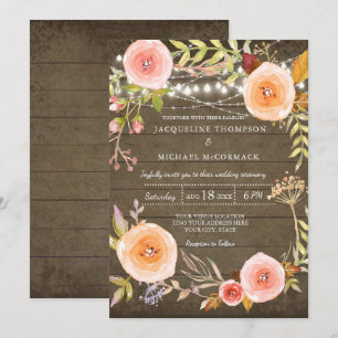Invitación Luces rusas en la Wood Bridal Shower Floral Wreath