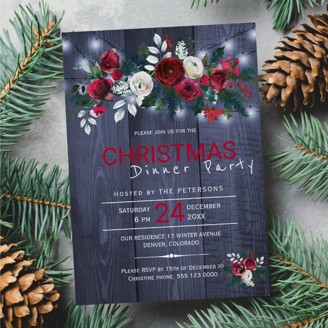Invitación Luces rusas Navidades florales de invierno fiesta  (Subido por el creador)