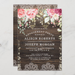 Invitación Luces Rustic Wood Floral String Engagement