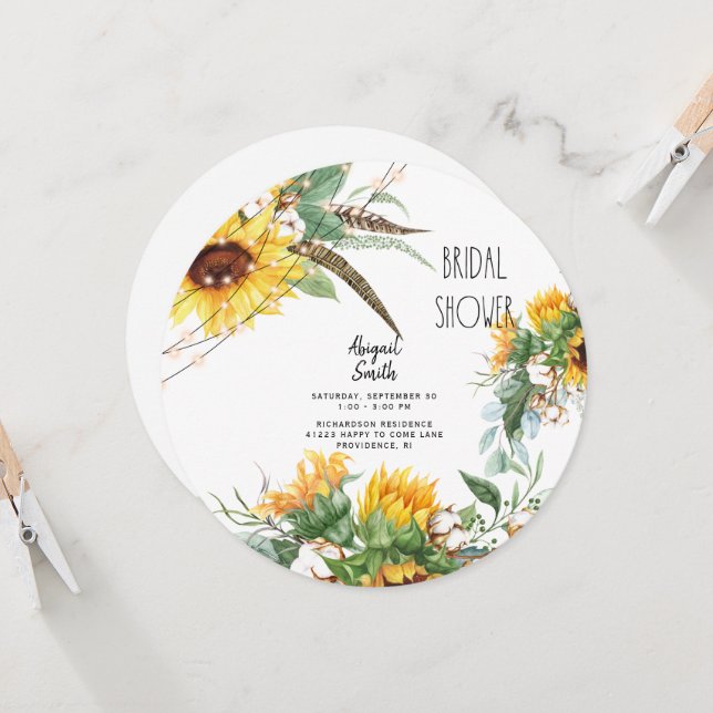 Invitación Luces Rústicas Boho Girasol Despedida de Soltera R (Anverso/Reverso In Situ)