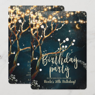 Invitación Luces Rústicas de Árbol para Fiesta de Cumpleaños 