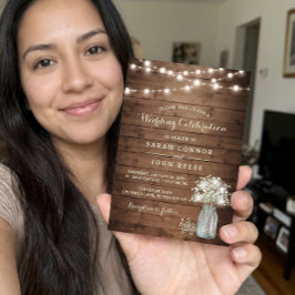 Invitación Luces Rústicas de Bodas en Tarro de Mason con Alie