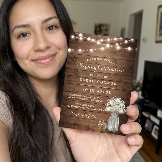 Invitación Luces Rústicas de Bodas en Tarro de Mason con Alie (Subido por el creador)