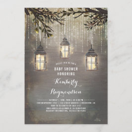Invitación Luces Rústicas de Campo para Baby Shower de Jardín