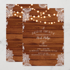 Invitación Luces Rústicas de Madera con Encaje y Cuerda para