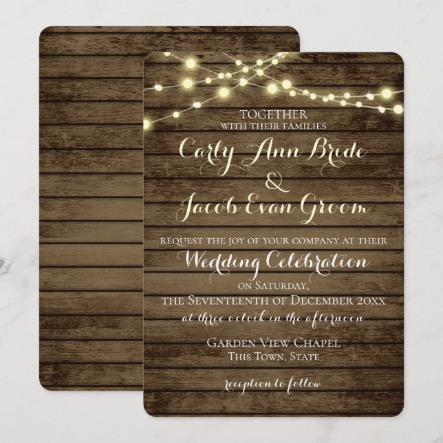 Invitación Luces Rusticas de Madera de Barn (Anverso / Reverso)