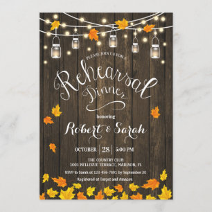 Invitación Luces rusticas de madera dejan la cena de ensayo