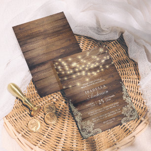 Invitación Luces Rusticas de Madera y Cadenas Lace Bridal S