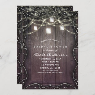 Invitación Luces rusticas de madera y frascos de masón florec