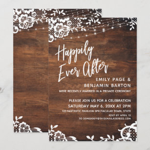 Invitación Luces Rústicas De Madera Y Luces Felices Para Siem