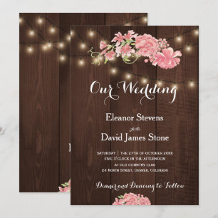 Invitación Luces rústicas de moda ruborizadas peonías boda de