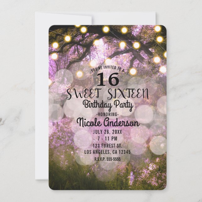Invitación Luces Rústicas de Primavera Bosque Encantado Dulce (Anverso)