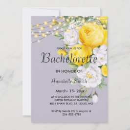 Invitación Luces rusticas fiesta de soltero floral amarilla