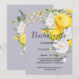 Invitación Luces rusticas fiesta de soltero floral amarilla