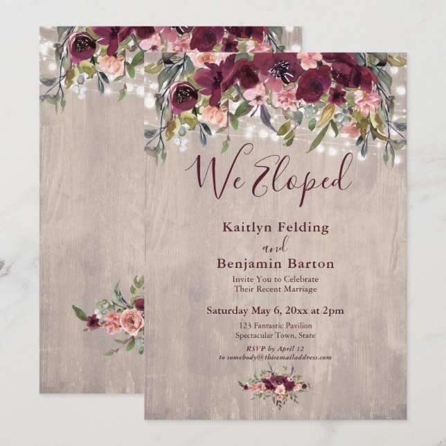 Invitación Luces Rústicas Florales Sólo Elegimos Recepción (Anverso / Reverso)
