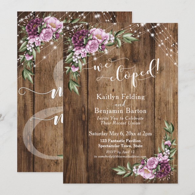 Invitación Luces Rústicas Florales Sólo Elegimos Recepción (Anverso / Reverso)