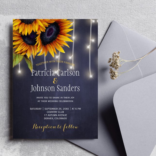 Invitación Luces rusticas girasol boda de la pizarra naval (Subido por el creador)