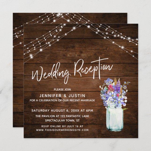 Invitación Luces Rústicas Jarrón de Flores Silvestres en la R (Anverso / Reverso)