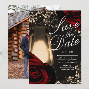Invitación Luces Rústicas Linterna y Rosas Rojo Oscuro Salva 