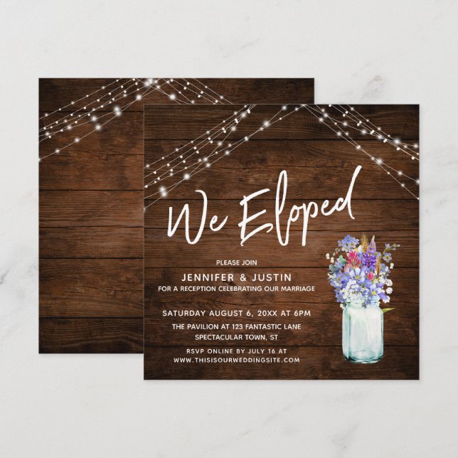 Invitación Luces Rústicas Nos Fugamos Flores Silvestres en Ta (Anverso / Reverso)