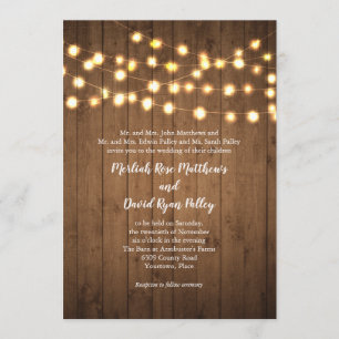 Invitación Luces Rústicas para Fiesta de Boda de Madera Falsa