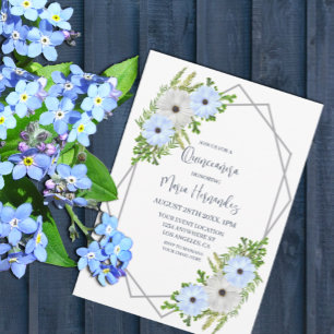 Invitación Luces Rústicas Quinceañera Floral Azul y Blanco 