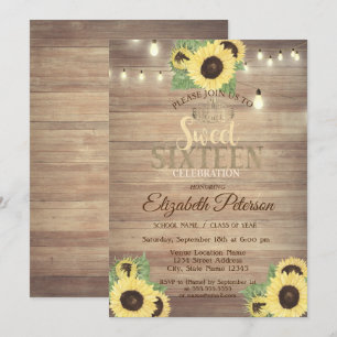 Invitación Luces rusticas, Tiara, Sunflowers Sweet 16 Fiestas