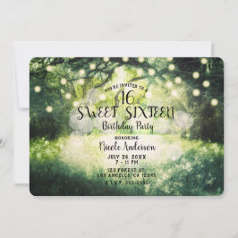 Invitación Luces Rústicas Verdes del Bosque Encantado Cumplea
