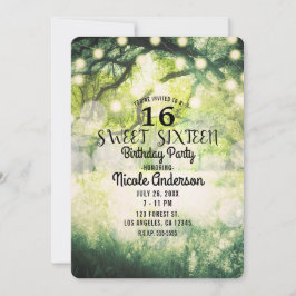 Invitación Luces Rústicas Verdes del Bosque Encantado Cumplea