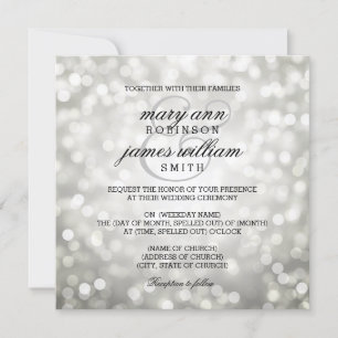 Invitación Luces Silver Bokeh Elegant Wedding