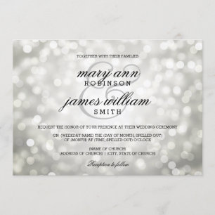 Invitación Luces Silver Bokeh Elegant Wedding