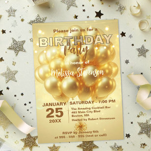 Invitación Luces Soñadoras Elegantes Globos Dorados Fiesta de