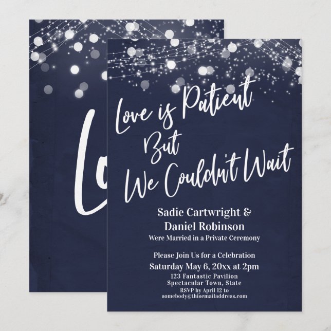 Invitación Luces Texturado Amor es Paciente Recepción de la M (Anverso / Reverso)