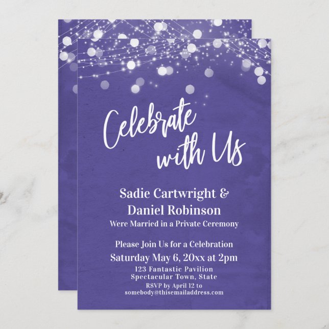 Invitación Luces Texturizadas Celebra con Nosotros Recepción  (Anverso / Reverso)