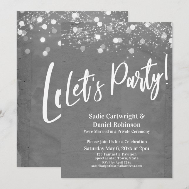 Invitación Luces Texturizadas Fiesta Sólo Recepción Gris (Anverso / Reverso)