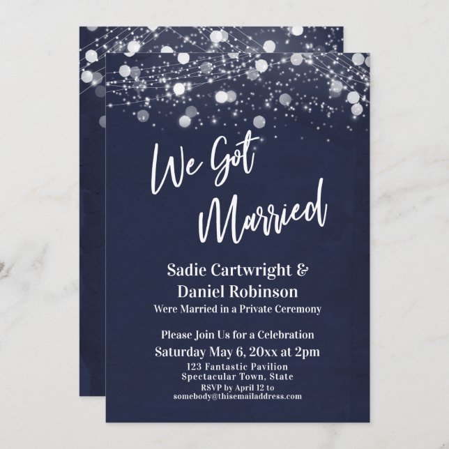 Invitación Luces Texturizadas Nos Casamos Recepción Sólo Mari (Anverso / Reverso)