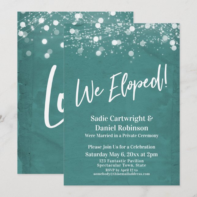 Invitación Luces Texturizadas Nos Fugamos Recepción-Solo Verd (Anverso / Reverso)