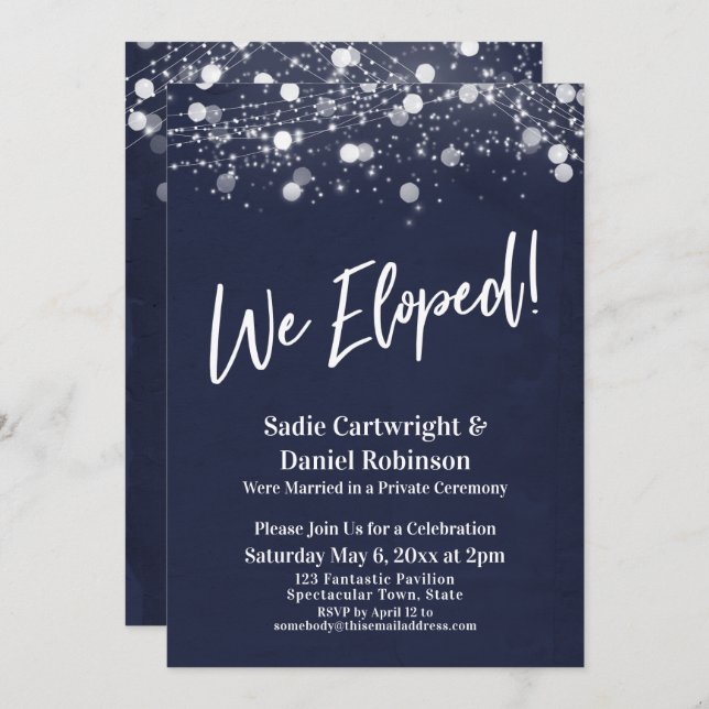 Invitación Luces Texturizadas Nos Fugamos Recepción Únicament (Anverso / Reverso)