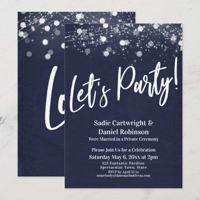 Invitación Luces Texturizadas Vamos a la Fiesta Recepción Sól (Anverso / Reverso)