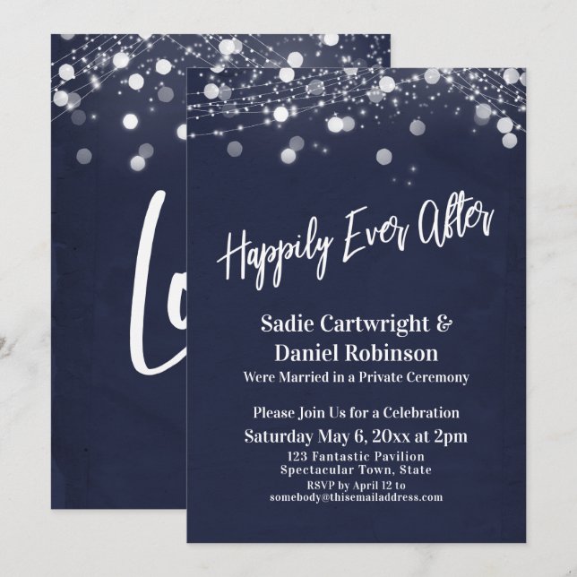 Invitación Luces Texturizado Recepción Felices para Siempre A (Anverso / Reverso)