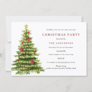 Invitación Luces Tradicionales de Árbol Rojo y Verde para Fie