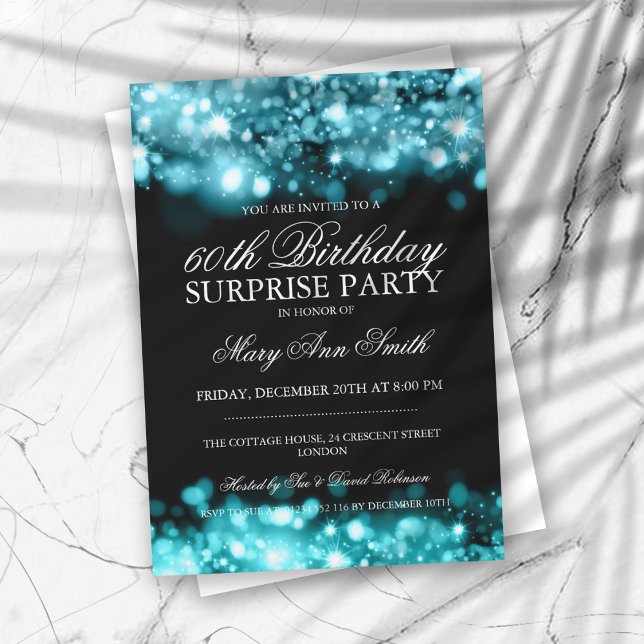 Invitación Luces turquesa esparcantes del partido de cumpleañ (Subido por el creador)