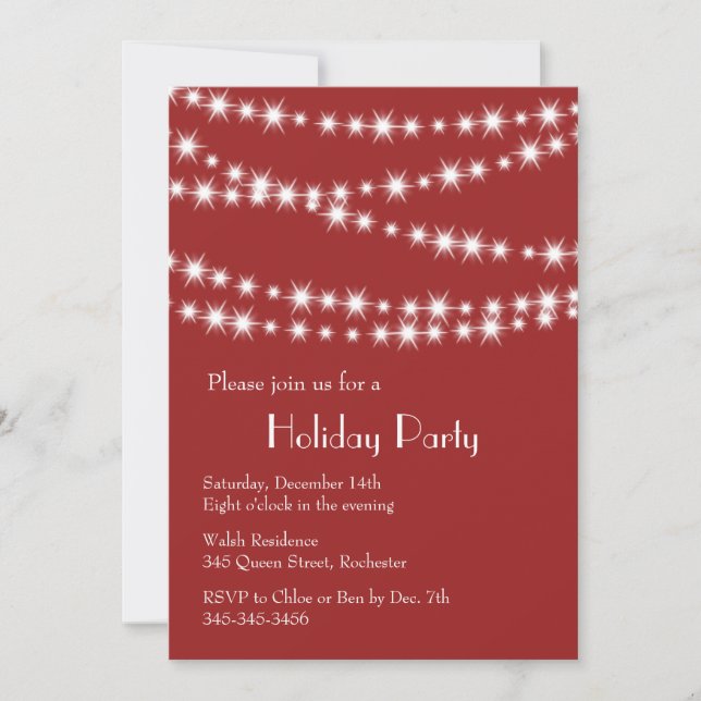 Invitación Luces Twinkle de fiesta (rojo) (Anverso)