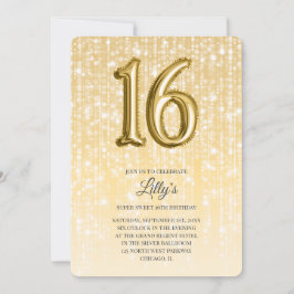 Invitación Luces Twinkle de oro y globo de Relieve metalizado