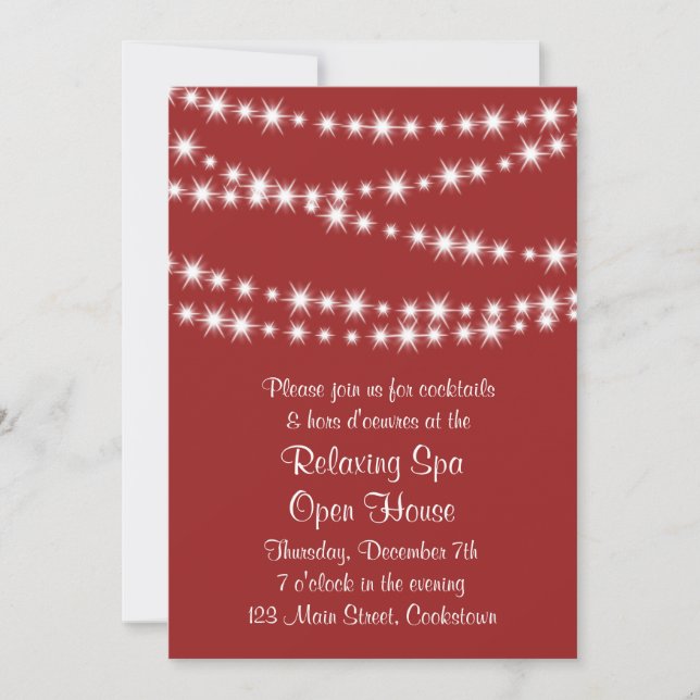 Invitación Luces Twinkle Rojas de la Casa Abierta (Anverso)